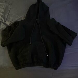 Black crop top hoodie. Made with quilt like fabric